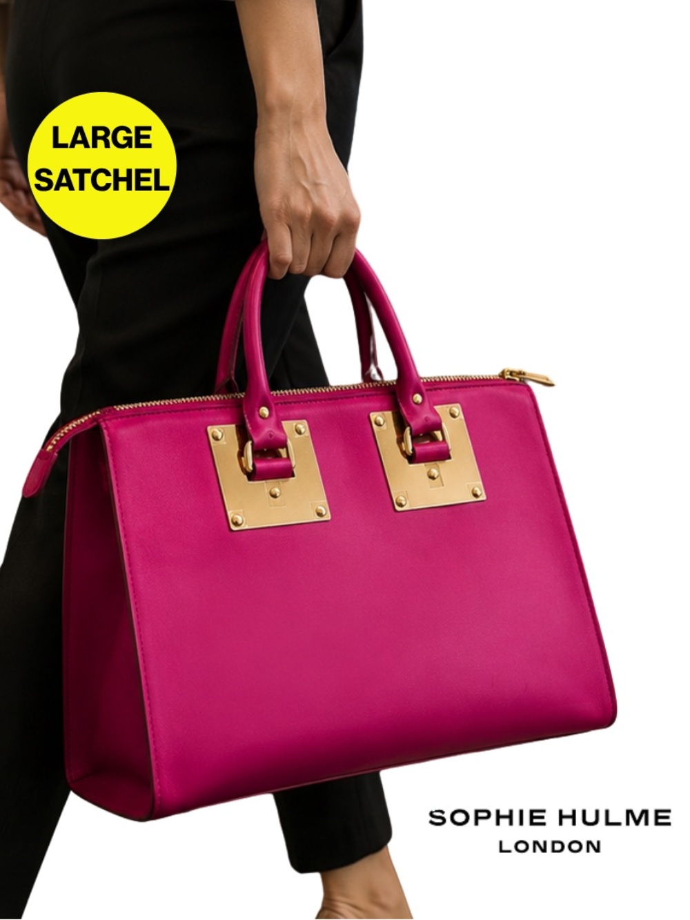 SOPHIE HULME 💖 Albion Square Satchel - Hot Magenta Pink, Gold Hardware